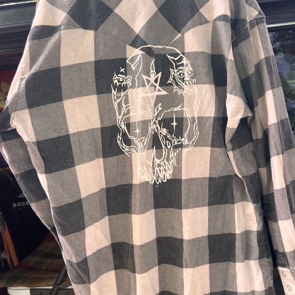 Dickies Black and White Plaid Skull Shirt - Picture 1 of 5